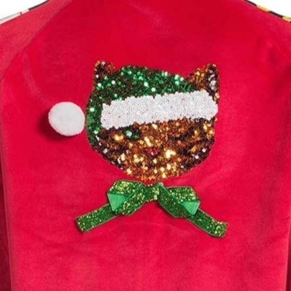 Cat Print Velour Christmas Track Suit NWT 3X Red Sequin Jacket Pants Full Zip - Picture 12 of 12